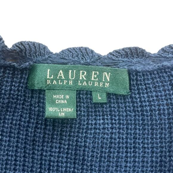 Lauren Ralph Lauren 100% Linen Cardigan Womens Size Large Navy Blue Open - Picture 3 of 5